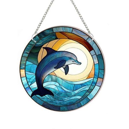 Delfin Farvet Akryl Vinduesophæng Ornament, Ocean Tema Dekoration Ophæng med Kæde, til Indendørs O.pa