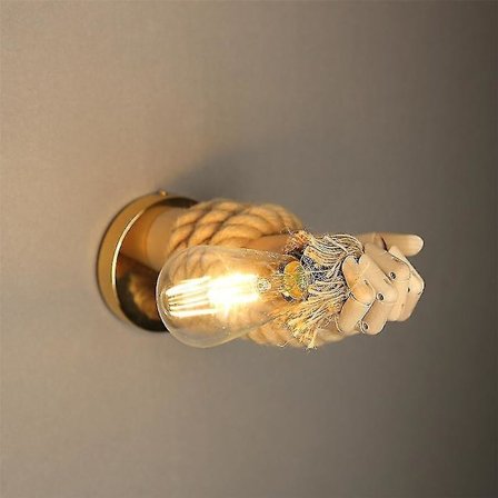 Retro Industrial -tyylinen hamppuköysi seinävalaisin, yksinkertainen luova käden muotoinen seinävalaisin, käytävä, sisätila E27 meikkivalo