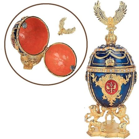 Handmålad emaljerad Fabergé-ägg guldpläterad glänsande diamant smyckeskrin