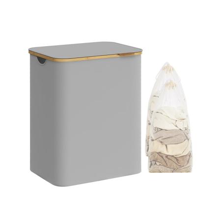 Rootz Dove Grå vasketøjskurv - Tøjkurv - Opbevaringsbeholder - 600D Oxford-klud - Bambus - Glasfiberstænger - Letvægts - Holdbar - Bærbar - 52 cm x 38