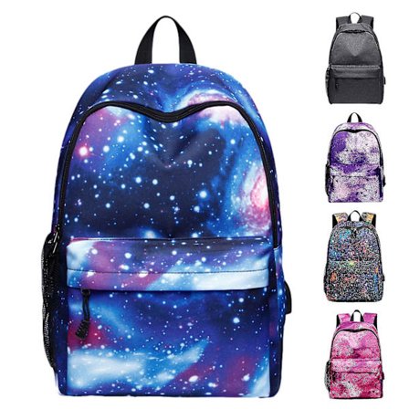 Reppu Koulu College Kannettava Tietokone Usb Latausportti Reppu Teini-Ikäisille Pojille Tytöille Laukut Tähti Universumi Avaruus Kirjakassit(Musta)