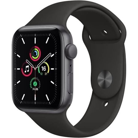 Apple Watch SE GPS - 44mm Aluminiumsurface i Grå Sort - Sort Rem (2020) - Refurbished - Fremragende stand - Grade A+