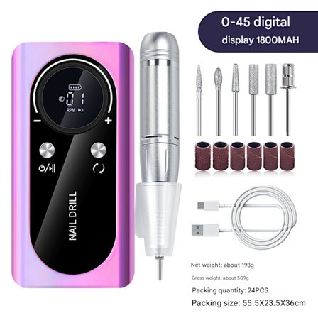 Snabb och effektiv 45 000 varv/min uppladdningsbar bärbar elektrisk nagelfil lila