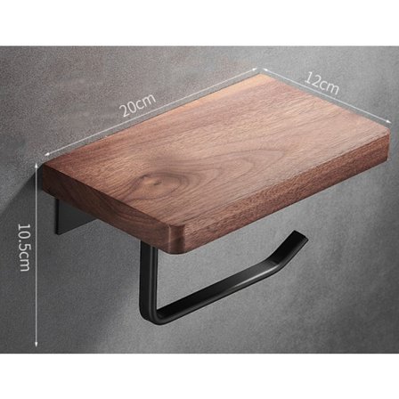 Punch-fri toiletpapirholder lys luksus toilet massivt træ vægmonteret håndklædestang (20cm lang ikke-porøs sort papirholder)