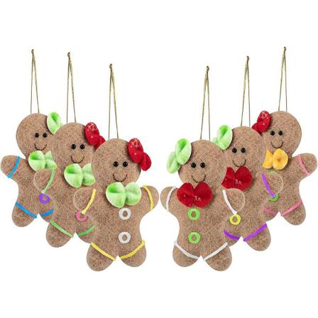 12 cm juletrepynt, 6 plysj pepperkakemann ornamenter, tradisjonell pepperkakemann julepynt med matchende - Perfet