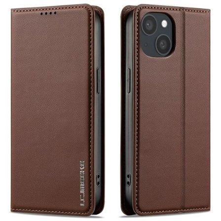 LC.IMEEKE iPhone 14/13 Wallet Cover Stand PU Leather - Brown