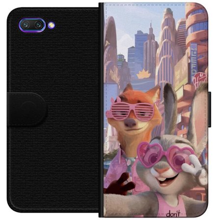 Yhteensopiva Lompakkokotelo Honor Honor 10 Animoituja eläimiä aurinkoisessa kaupunkiympäristössä, joilla on pinkit aurinkolasit ja positiivinen v