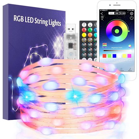 20M LED-lyskæde, udendørs USB LED-lyskæde med app-kon