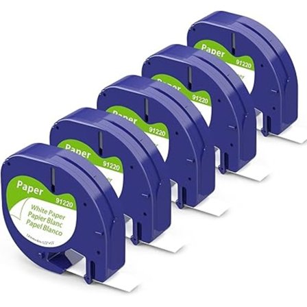 Aken 91220 Etiketttejp Kompatibel med Dymo Letratag Papper 12mm x 4m, Dymo Papper Vit Ersättning för Dymo LT100H LT100T LT110T XR 200B Etikettmaskin