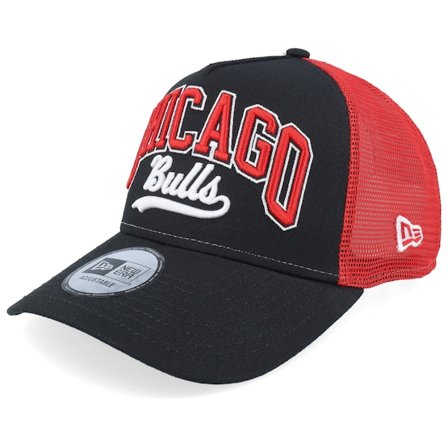 New Era - NBA Svart trucker Caps - Chicago Bulls Script Black/Red A-frame Trucker @ Hatstore
