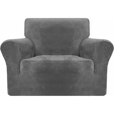 Sammetsöverdrag för soffa, halkfri stretchsoffa, tjock och mjuk sofföverdrag för L-formade soffor (grå, 1-sits (90-140 cm))