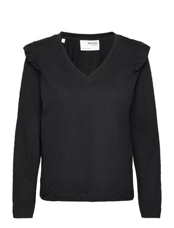 Slfrylie Ls Florence V-Neck Tee Ex Black Selected Femme