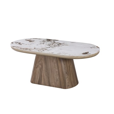 Marmoris Couchtisch in Pandora/Weiß Marmor-Optik, moderner ovaler Wohnzimmertisch, langlebig und pflegeleicht, Maße 110x60x45cm für Zuhause.