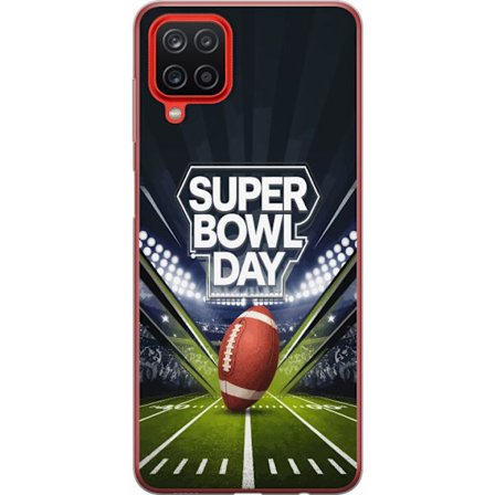 Yhteensopiva Puhelinkuori Samsung Galaxy A12 Super Bowl Day juliste, jossa amerikkalainen jalkapallo valaistuksella varustetulla areenalla dramaattise