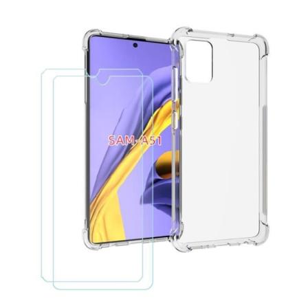 DG Airbag fire hjørner etui til Samsung Galaxy A51 (6,5") + hærdet glas (X2), HD beskyttelsesfilm - TPU Shell Silikone etui