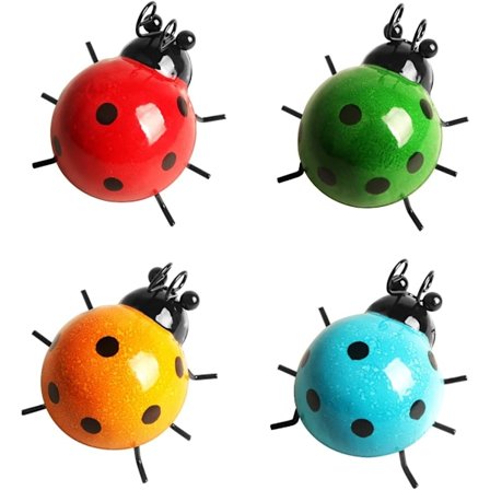 4 stk. Metall Marihøne Dekorasjon Metall Marihøne Veggdekor Metall Marihøner Veggkunst for Hage Plen Hjemmedekor Utendørs Veggskulpturer