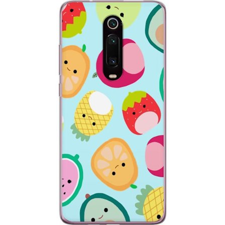 Kompatibelt Mobildeksel til Xiaomi Mi 9T Pro Mønster av kawaii-frukter som jordbær sitron ananas og avocado på lyseblå bakgrunn
