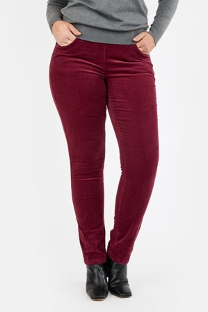 BRANDTEX - Sofie Bukser - Bordeaux - Fløjl - Slim Fit / Elastik i Taljen