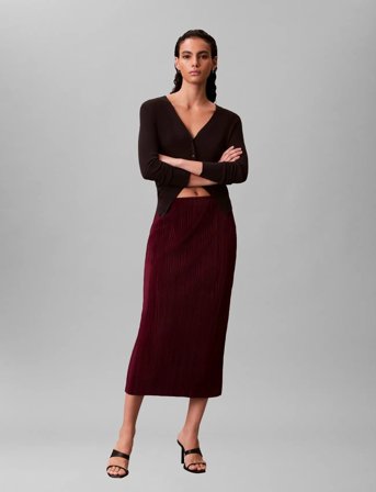 Calvin Klein Plisse Midi Skirt - Burgundy - XL