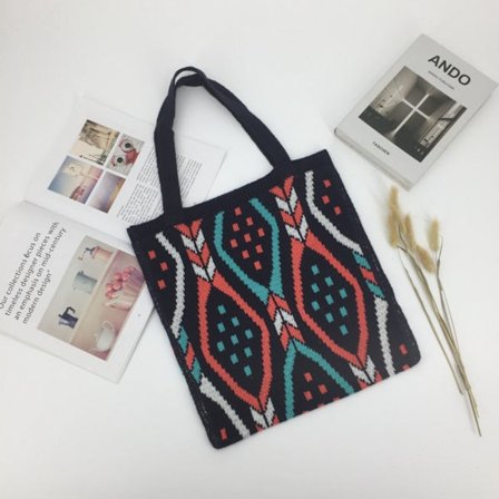 Lady Knitting Tote Bag Gypsy Bohemian Tote Bag BLÅ
