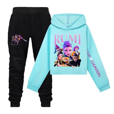 KPOP Demon Hunter Girls Cropped Sweatshirt & Shorts Sæt Himmelsblå Sæt Sky Blue X Sæt Sky Blue X{ROG}