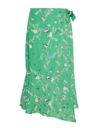 Skirt W. Wrap Look In Birdprint Green Coster Copenhagen