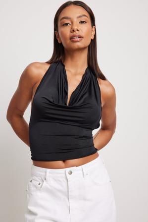 NA-KD Débardeur noué au dos à décolleté en cascade - Strap & Tie Tops - Noir - X-Large