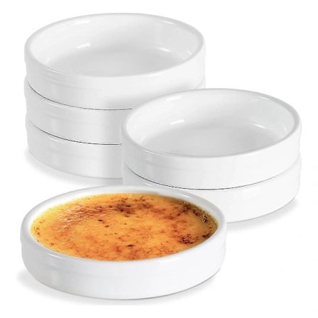 Ramekiner 120 ml, Crème brûlée-ramekiner, ovnsikre keramiske grunne suffléformer for baking av vaniljesaus, Q White[CO]