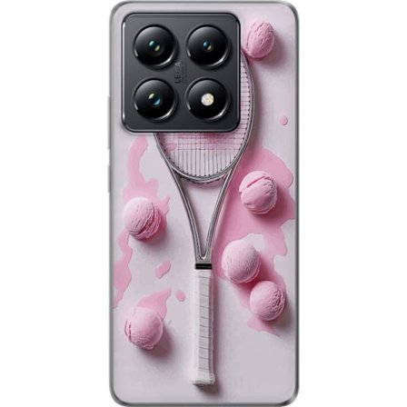 Kompatibelt Mobilskal till Xiaomi Xiaomi 14T Pro Rosa glasskulor och tennisrack i en kreativ stillbild med lekfull popkänsla och modern design som st