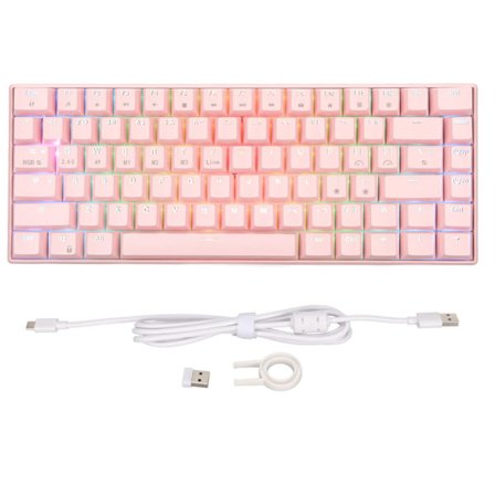 Mekanisk tastatur 82 tast 3 forbindelsestilstande RGB baggrundsbelysning ergonomisk pink gaming tastatur til kontor lineær handlingsswitch