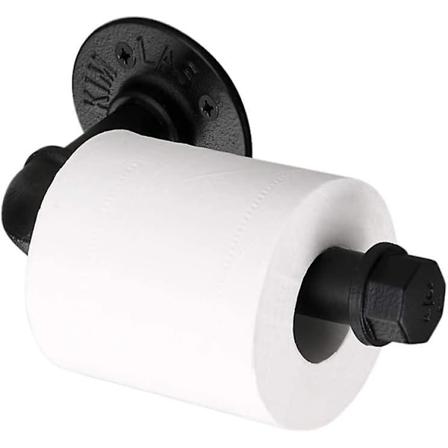 Vintage-tyylisen wc-paperiteline, teollisuusrautaputki-pyyhekuivain asennusvarusteilla kylpyhuoneeseen, makuuhuoneeseen, keitti n (musta)