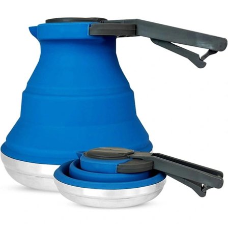 Sammenklappelig Campingkedel 1,5L Silikone og Rustfrit Stål Bærbar Silikonekedel til Camping Campingvogn 6 Kop Kapacitet (Blå)