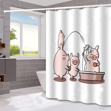 180*180CM Vattentät Duschdraperi med Krokar (Gris i Badet)