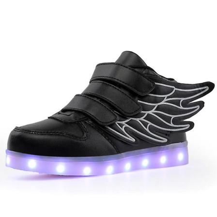 Led Light Up Hi-top skor med vinge Usb laddningsbara blinkande sneakers för småbarn barn pojkar flickor Black 28