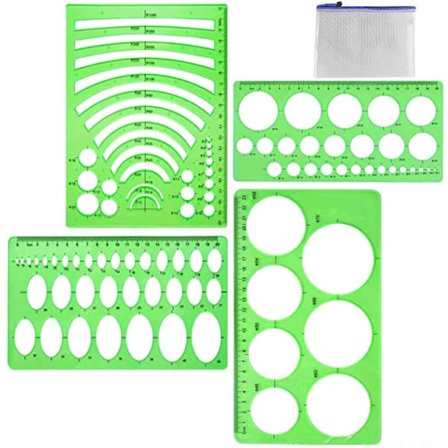 4 stk. cirkelstencil, cirkelskabelon, cirkel- og oval geometrisk tegneskabelon, cirkeltegningsværktøj, plastmåleskabelon