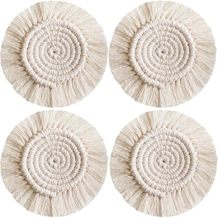 4 st Underlägg i Bomull Flätad Kaffe Ölkrus Matta med Tofsar Boho Bordsdekoration för Bar Restaurang