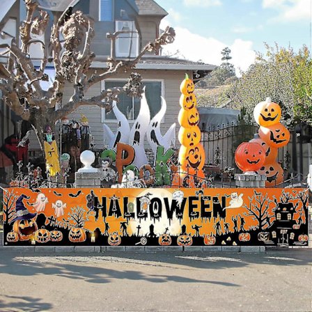 Happy Halloween Gräsmatta Skylt Banner - Orange Svart Dekoration