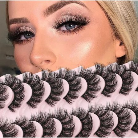 10 par fluffy øjenvipper, naturlige vipper, 7D volumen 12mm falske øjenvipper