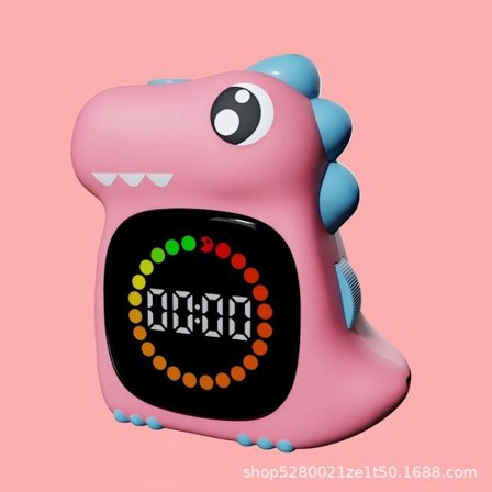 Visuell timer for barn – 100 minutter Dinosaur LED nedtelling, stille og pedagogisk for hjem og klasserom - rosa