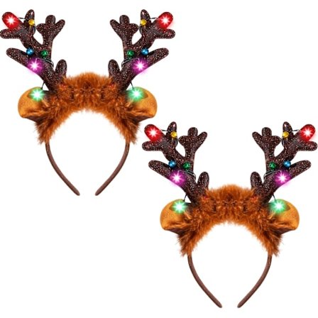 2 stk. lyse rensdyrbånd med LED, julebånd til juledekorationer og festartikler