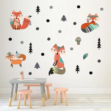 Rev stickers vegg klistremerker tegneserie rev skog vegg klistremerker skog skog dyr vegg klistremerker dyr rever furu tre blader vegg klistremerker 