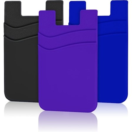Telefonkort Holder, 3 Pak Silikone Telefonlommer til Kreditkort, Visitkortlommer til Smartphones - Sort+Blå+Lilla