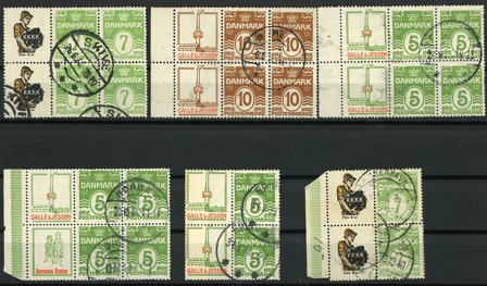 Danmark - Samling af reklamevedhæng på 1 indstikskort - Stemplet