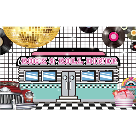 50'er Retro Rock N Roll Diner Fest Baggrund Sock Hop Dans Cosplay Prom Fotografering Baggrund Klassisk 1950'er Baby Fødselsdag Bryllup