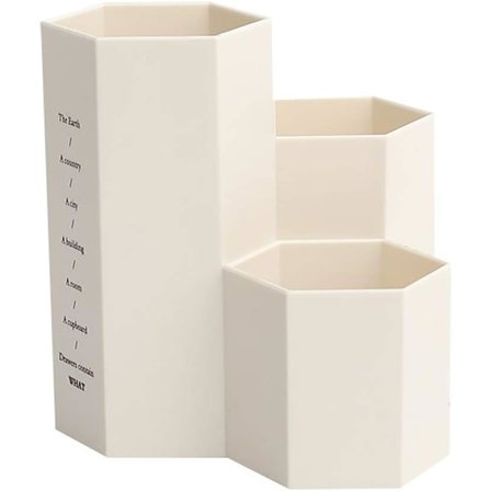 Kreativ multifunktionell hexagon sminkborste vas borste kruka pennhållare kontorsmaterial förvaring pennbehållare skrivbordsdekoration (vit)