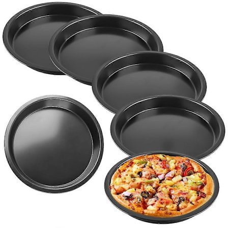 Sett med 6 pizzatallerkener, runde pizzatallerkener, diameter 20 cm, pizzapanne i stål, non-stick belegg, non-
