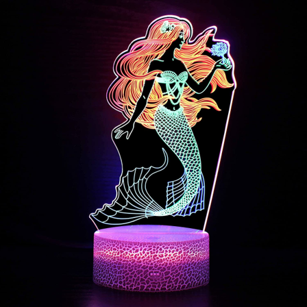 3D Illusion Lamp Mermaid Nattljus Optisk Kreativ Present V