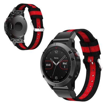 Garmin Fenix 5 urrem i nylon - Sort / Rød / Sort