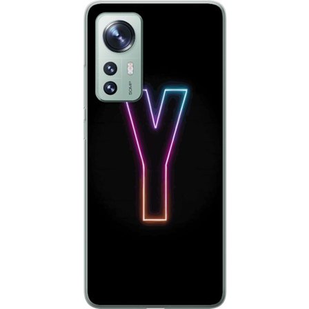 Kompatibelt Mobilskal till Xiaomi Xiaomi 12 Minimalistisk neonbokstav Y i färgskiftande ljus mot svart bakgrund