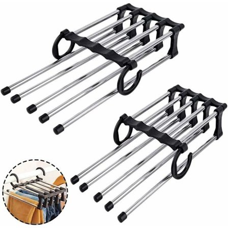 2 kpl housuhangareita, tilaa säästävä vaateteline, useita housuhangareita, ruostumattomasta teräksestä valmistettu monitoiminen taitettava liukumaton 